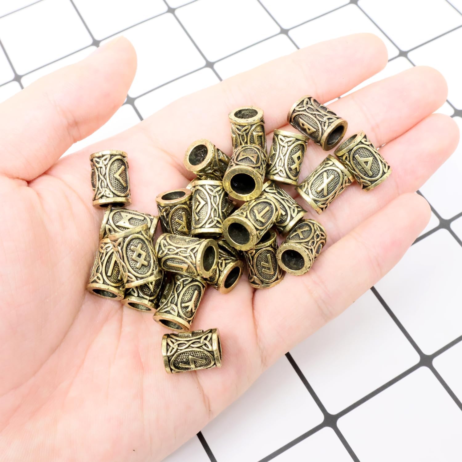 Honbay 24PCS Alloy Hair Tube Beads Viking Rune Beard Beads Tibetan Style Dreadlock Beads for Bracelets Necklace Pendant or Hair Decoration (24 Style) image 3
