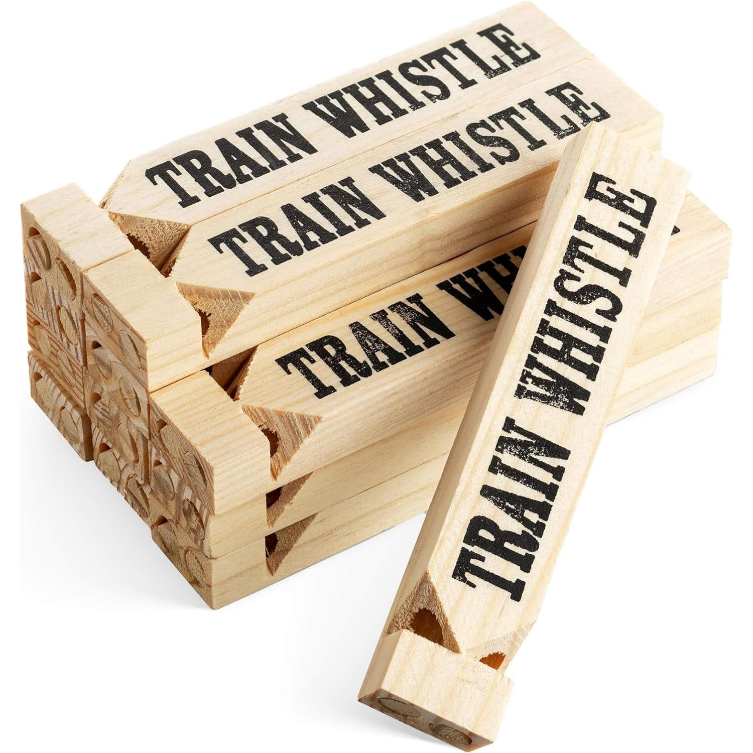 Fischietti in legno per treni Bedwina (12 pezzi) - Fischietti bambini, bomboniere feste tema treni, decorazioni compleanni, riempitivi sacchetti regalo, premi giochi, calze natalizie