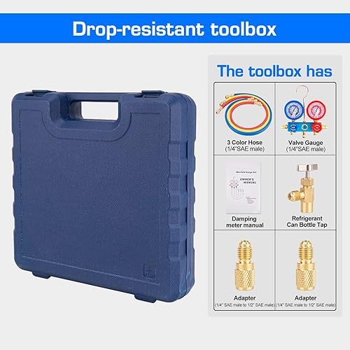 Miniatura 6 de Juego de bomba de vacío y medidor de CA - Kit de bomba de vacío HVAC con juego de calibre R134a, bomba de paletas rotativas de una etapa 3CFM 1/4HP