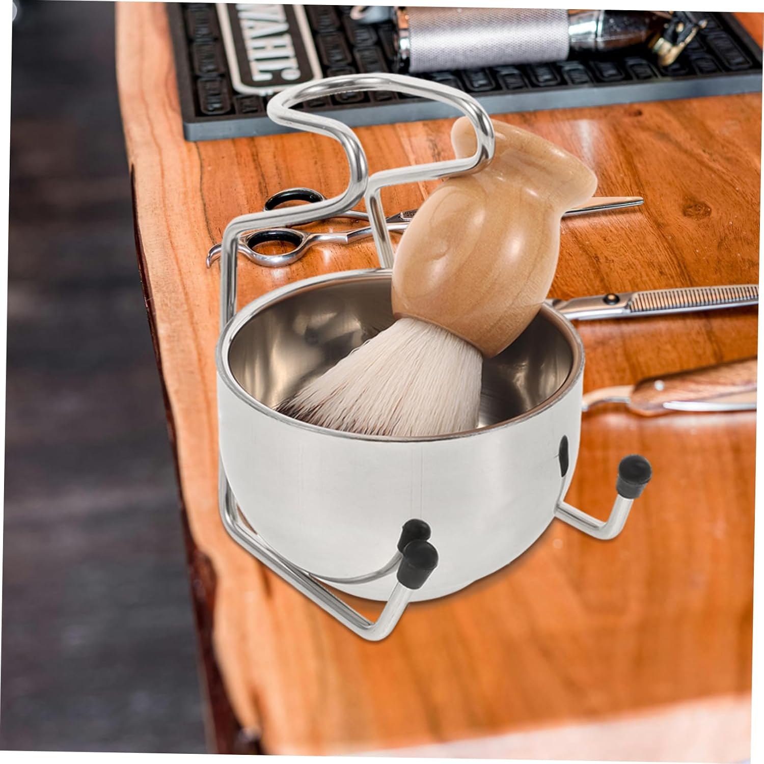 Men's Shaving Brush Set Stainless Steel Bowl Brush and Stand -one Grooming Solution Ergonomic Design