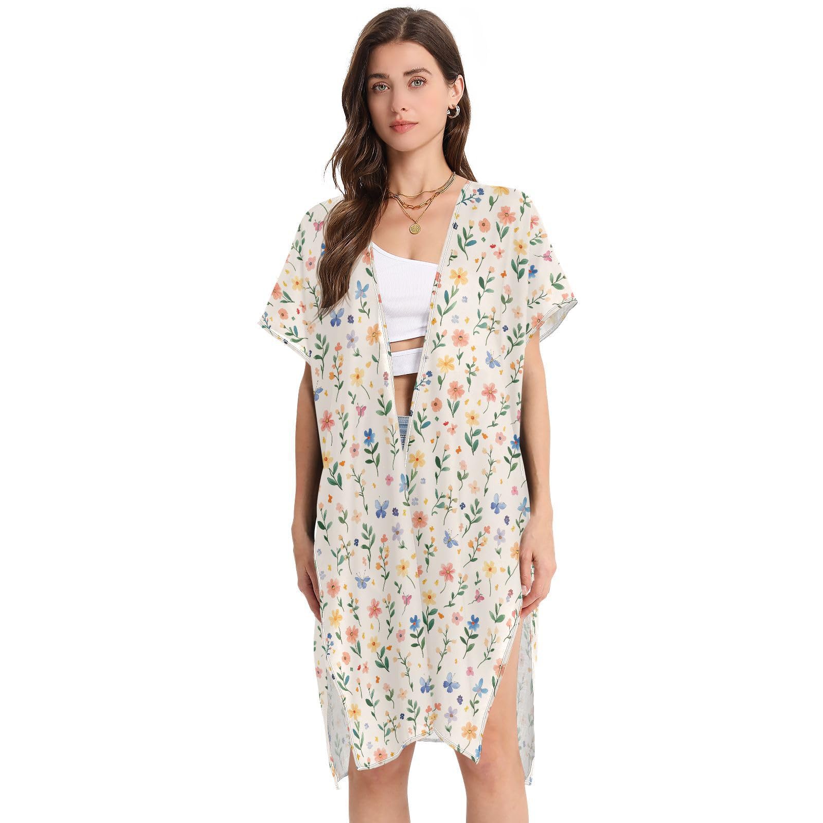 Flowers Hyacinths Begonia Cover Ups for Swimwear Women Long Bathing Suit Coverup Beachwear L size