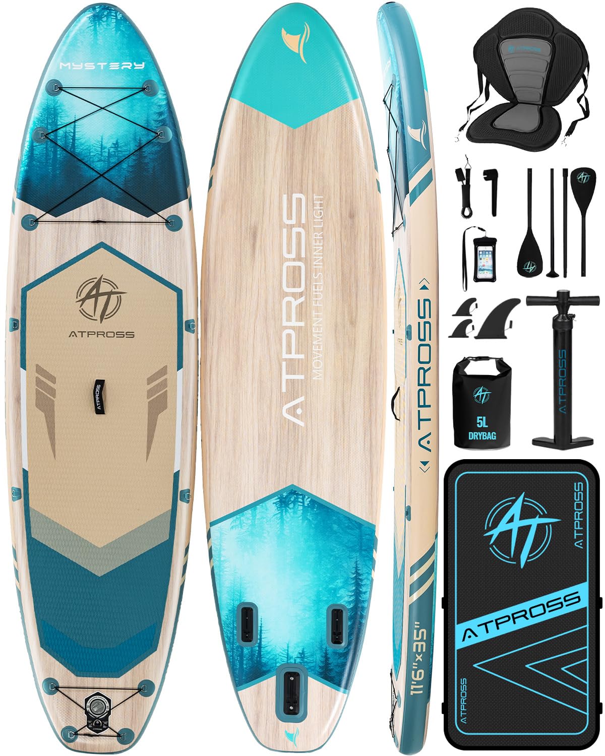 ATPROSS Tavola SUP Gonfiabile con Sedile Kayak e Accessori, 320x84cm Stand Up Paddle Extra Largo per 2 Persone, Portata 200kg, Canoa Gonfiabile 2 Posti Stabile e Antiscivolo per Mare e Surf