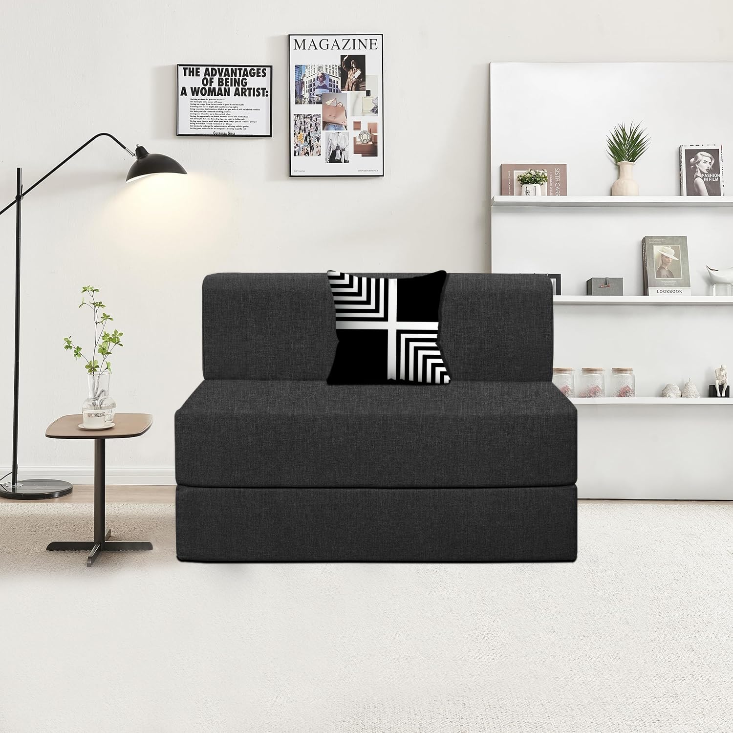 Home Decor Lounge Foldable One Seater Sofa Cum Bed with Cushion for Home Jute Fabric | Mattress- Perfect for Guests | 3X6 Feet- Black Color (B0DDTN3DYW) Amazon Price History, Amazon Price Tracker