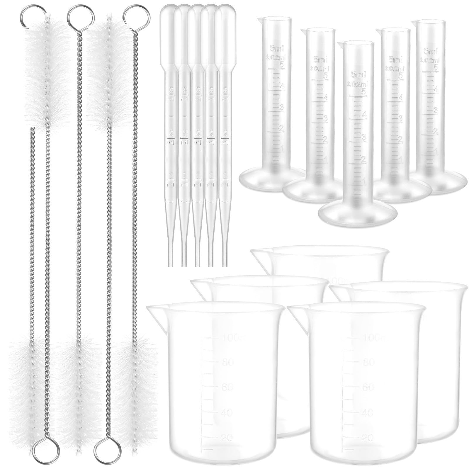 Vasos de precipitado de plástico estables y resistentes con juego de cilindros y pipetas