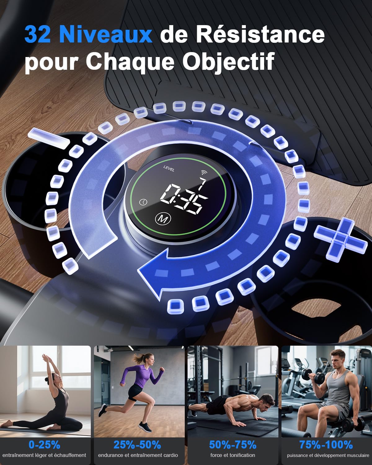 Vélo d'Appartement avec Écran LCD et Application, Résistance Magnétique Réglable, 136 kg