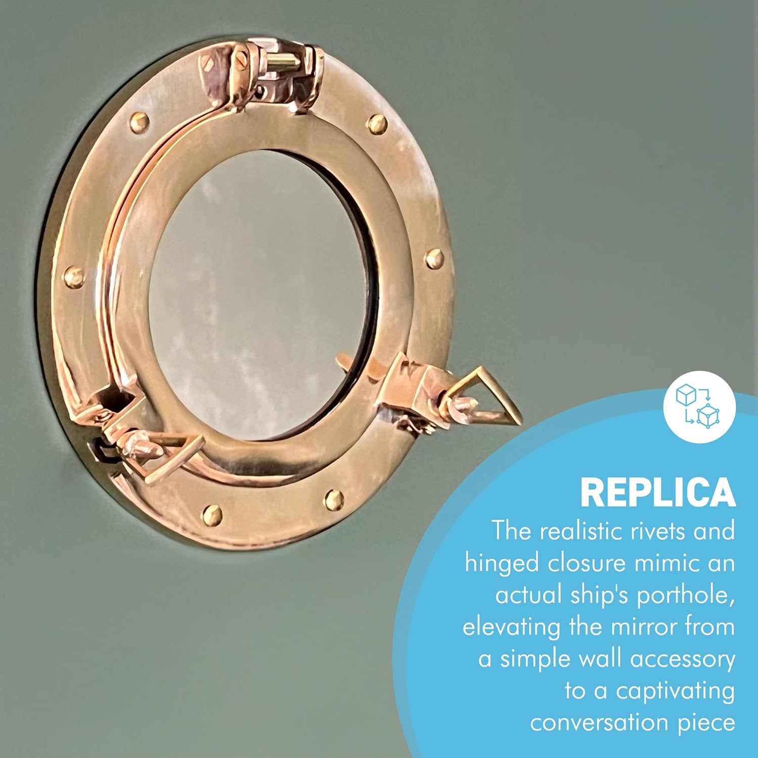 Thorness Nautical Brass Porthole Mirror - Wall Hanging Home Decor, 20cm Diameter, 32086