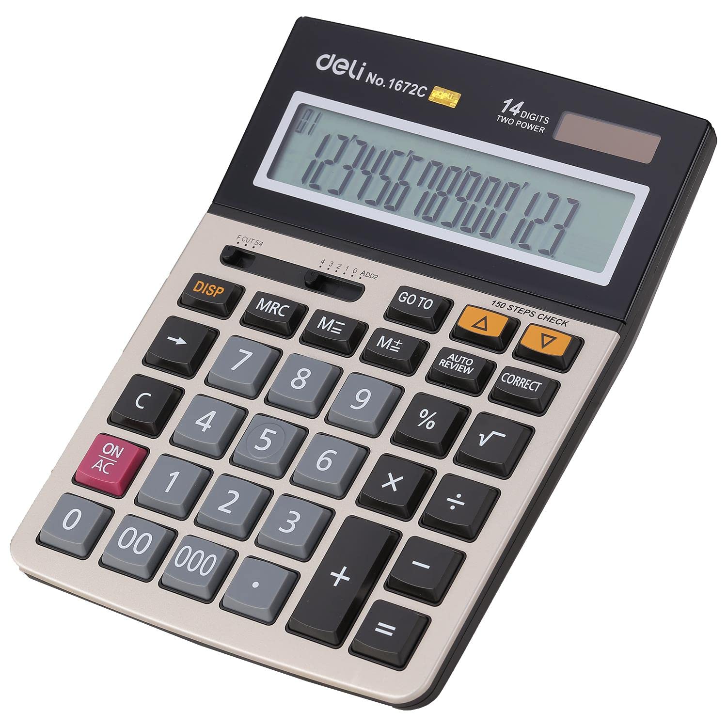 DELI Lote de 3 calculadoras de escritorio de metal, 14 dígitos, 150 controles