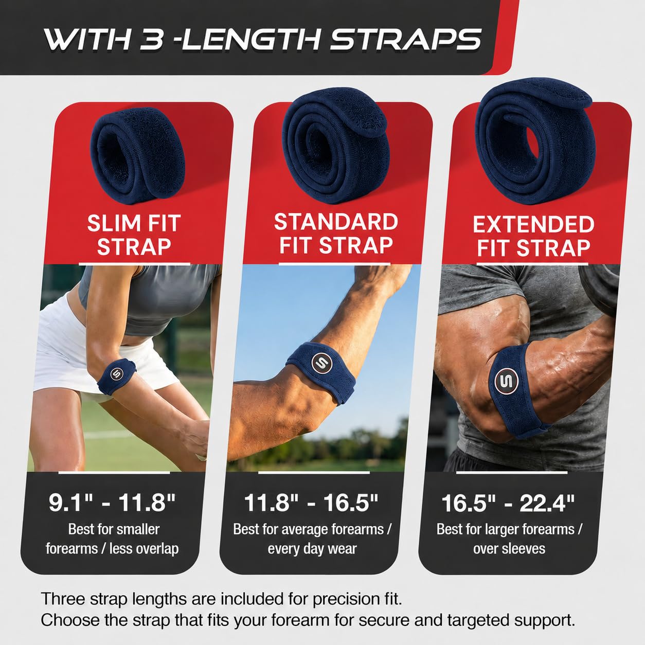 Sleeve Stars - Correa de soporte para codo de tenis, soporte de codo de golfista para hombres y mujeres, cierre de epicondilitis, banda de brazo contrafuerte para alivio y apoyo de tendinitis, con 3