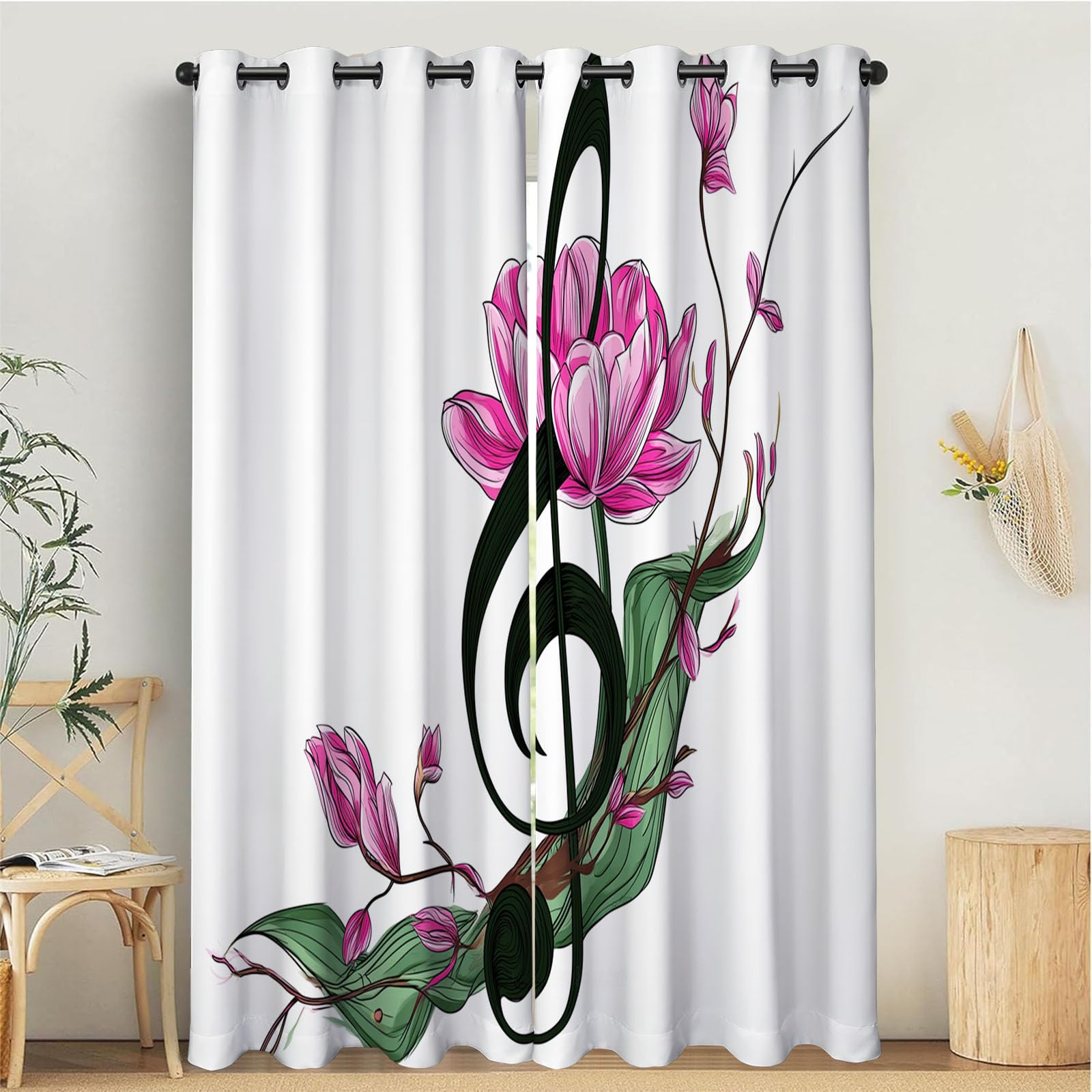 Rideau thermique motif tulipe rose opaque isole du froid et de la lumiere lot de 2