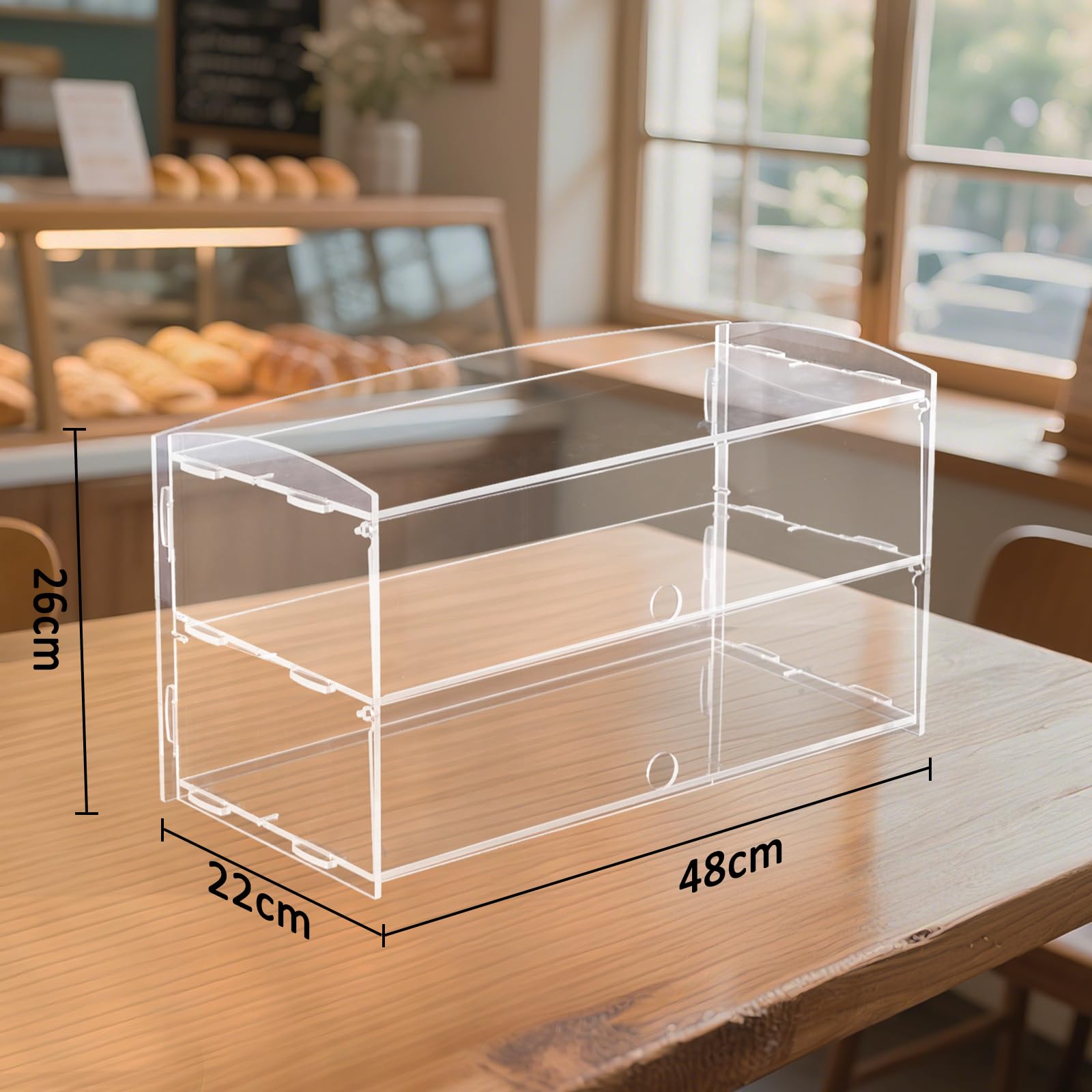 BAOSHISHAN Vetrina per pasticceria in acrilico trasparente, espositore per torte, 51 x 24 x 26 cm a 2 livelli,ciambelle con pinza da portata per torte