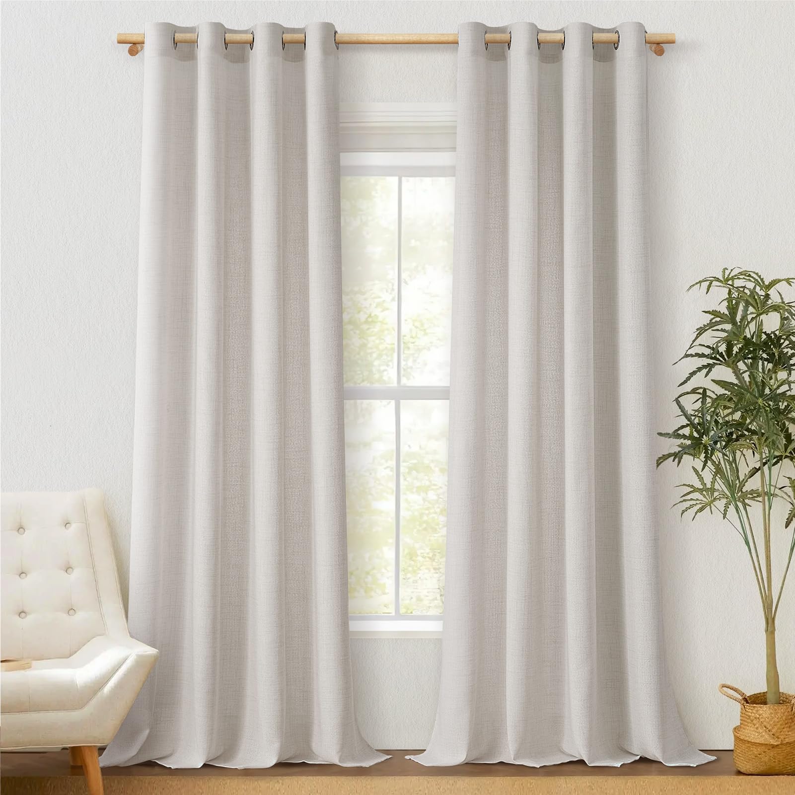 MRTREES Cortinas Dormitorio Lino Natural Translucidas Cortinas Salon Rusticas 2 Piezas Lindas Cortina Visillo con Ojales para Ventana Habitacion Juvenil Comedor Cocina Lino Twopage, 140x240 CM