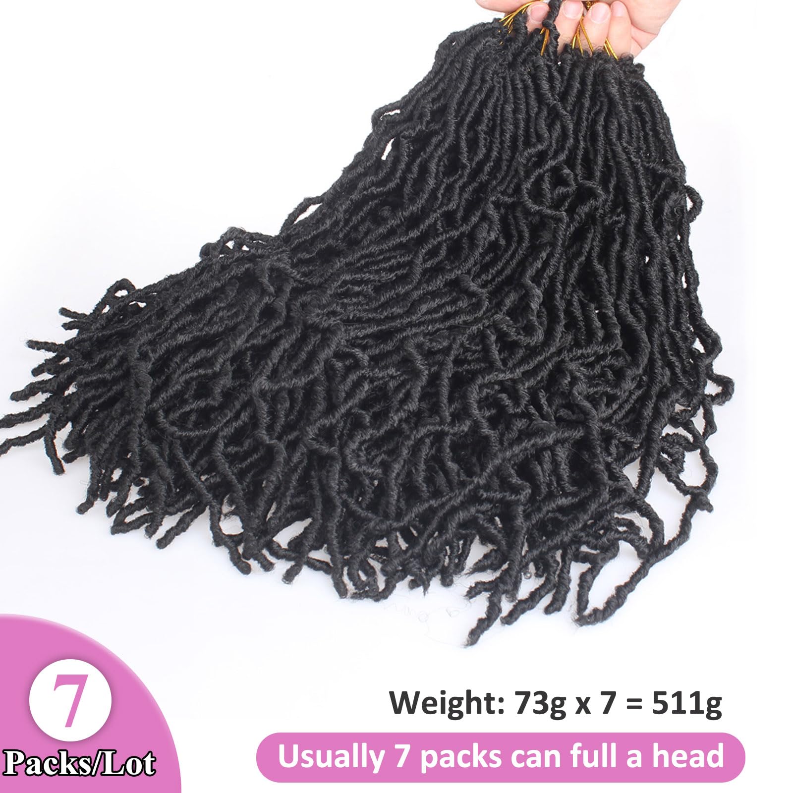 45,7 cm künstliche Locs Häkelnadel Hair Soft Locs 7 Packs Pre-looped New Faux Locs Crochet Braids Natural Black Goddess Locs Crochet Hair Extension Curly Locs Braiding Hair Synthetic for