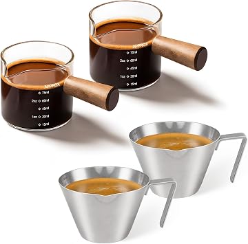 YARRAMATE 2 Pack 100ML Glass Measuring Cups & 100ML Metal Measuring Cups
