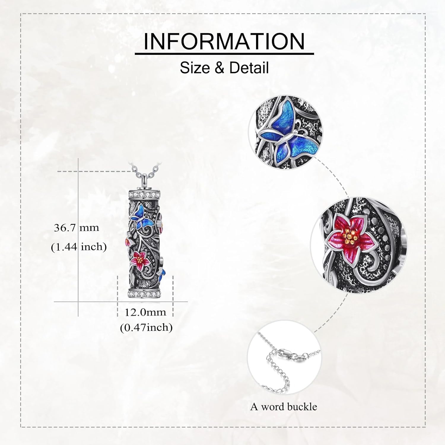 925 Sterling Silver Butterfly/Hummingbird Lily Urn Necklace for Ashes Cylinder Container Cremation Necklaces Pendant with Funnel Filler Memorial Keepsake Necklace Jewelry Gifts for Her Women