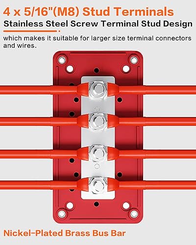 Miniatura 3 de IZTOSS Barra de autobús de 12 V resistente al agua Bloque de distribución de energía con 4 pernos de terminal de 516 pulgadas (M8) Batería de
