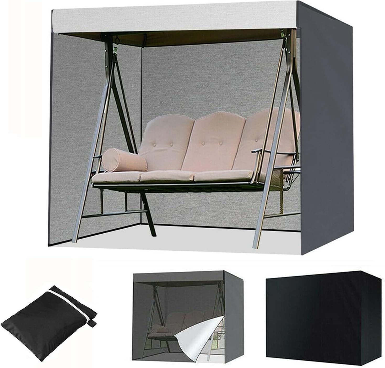 Outdoor Swing Cover Waterproof 3 Seater Hammock Garden Porch Swing Cover for Glider Canopy(Black,65x50x67inch)