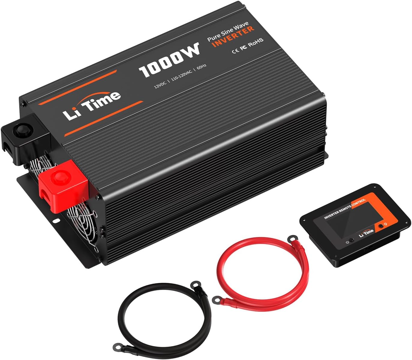 LiTime 1000W Pure Sine Wave Inverter 12V DC to 120V AC Converter for RV, Truck, Off-Grid Solar Car Power Inverter with 3 AC Outlets, 5V 2.4A USB, Type-C Port, Remote Controller, 2000W Peak