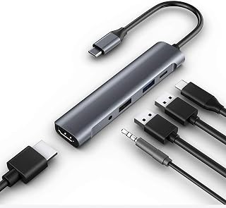 USB Hub Docking Station with HDMI Type-C USB3.0 USB2.0 3.5MM Audio Interface Connect to Mobile Phone TV Computer and Other More Type C Devices
