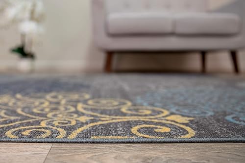 Miniatura 3 de Rugshop Alfombra antideslizante con diseño moderno de remolinos florales, 2 x 10 pies, color gris