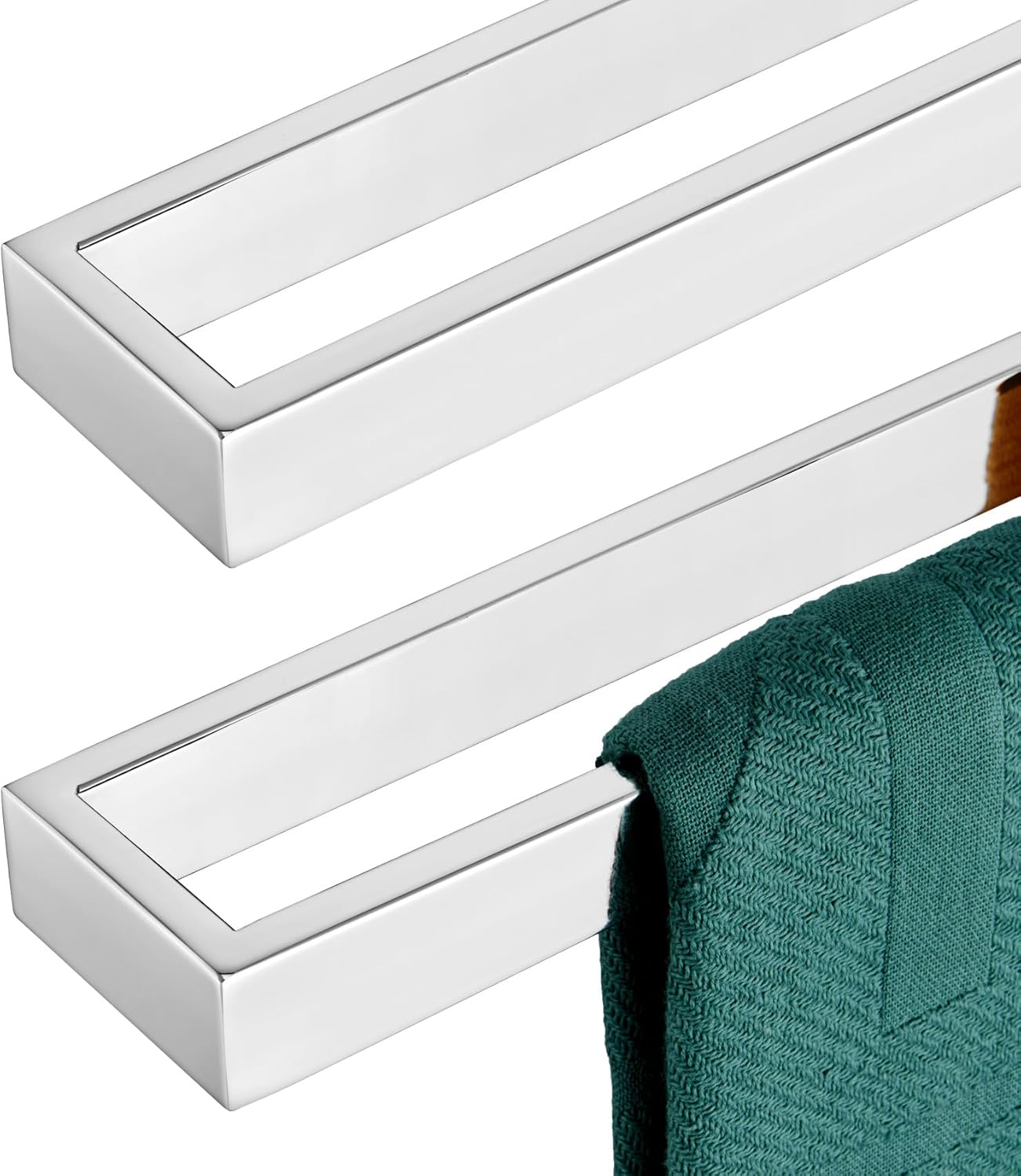 KOKOSIRI Towel Bars Chrome Bath Towel Rack 20-Inch Kitchen Holders Polished Stainless Steel Bathroom Hardware Wall Mounted, 2 Pack B4008CH-L20-P2