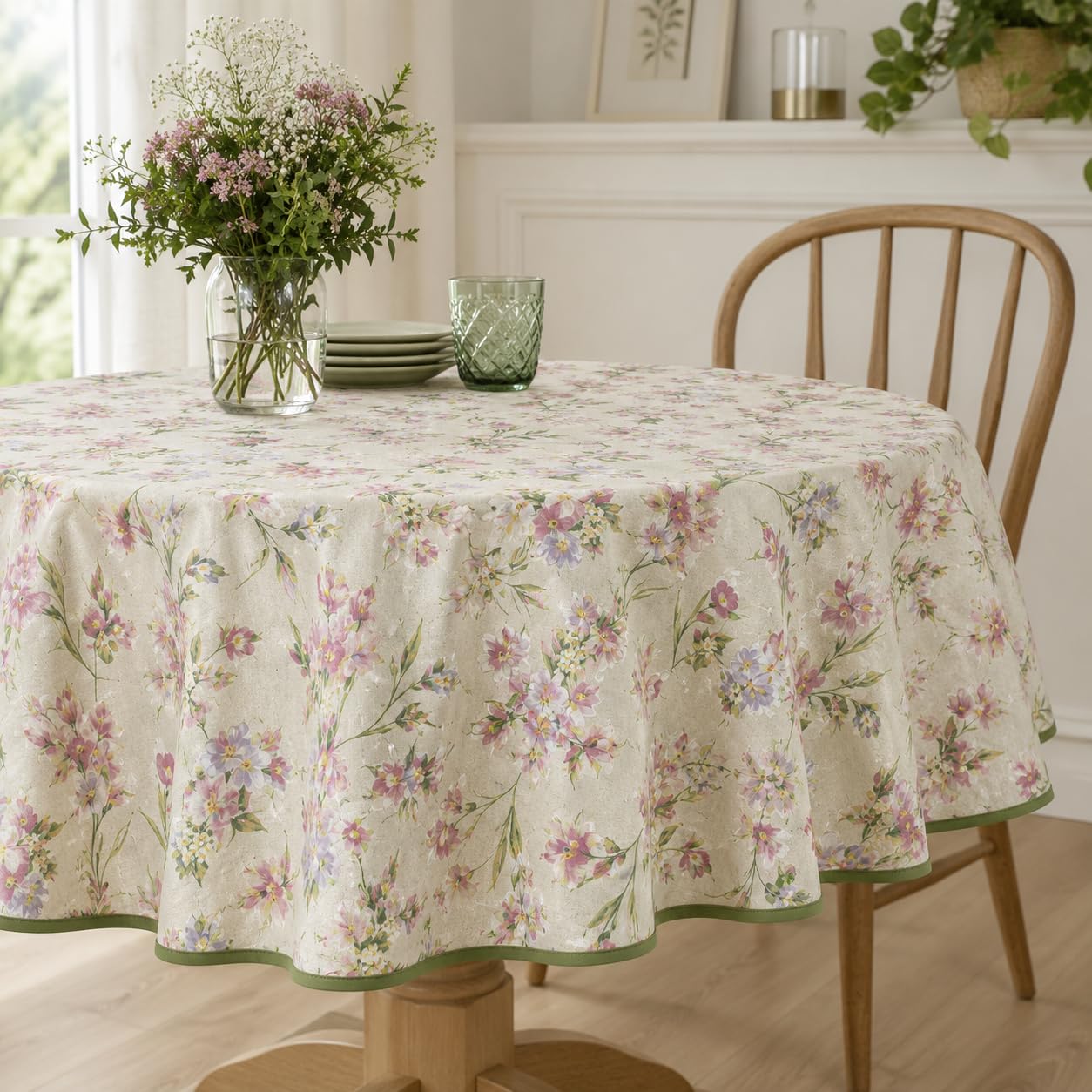 Manifattura Tessile Tovaglia Antimacchia Resinata in Cotone Made in Italy – Rettangolare e Ovale, Rotonda 140 cm, Fresie Beige