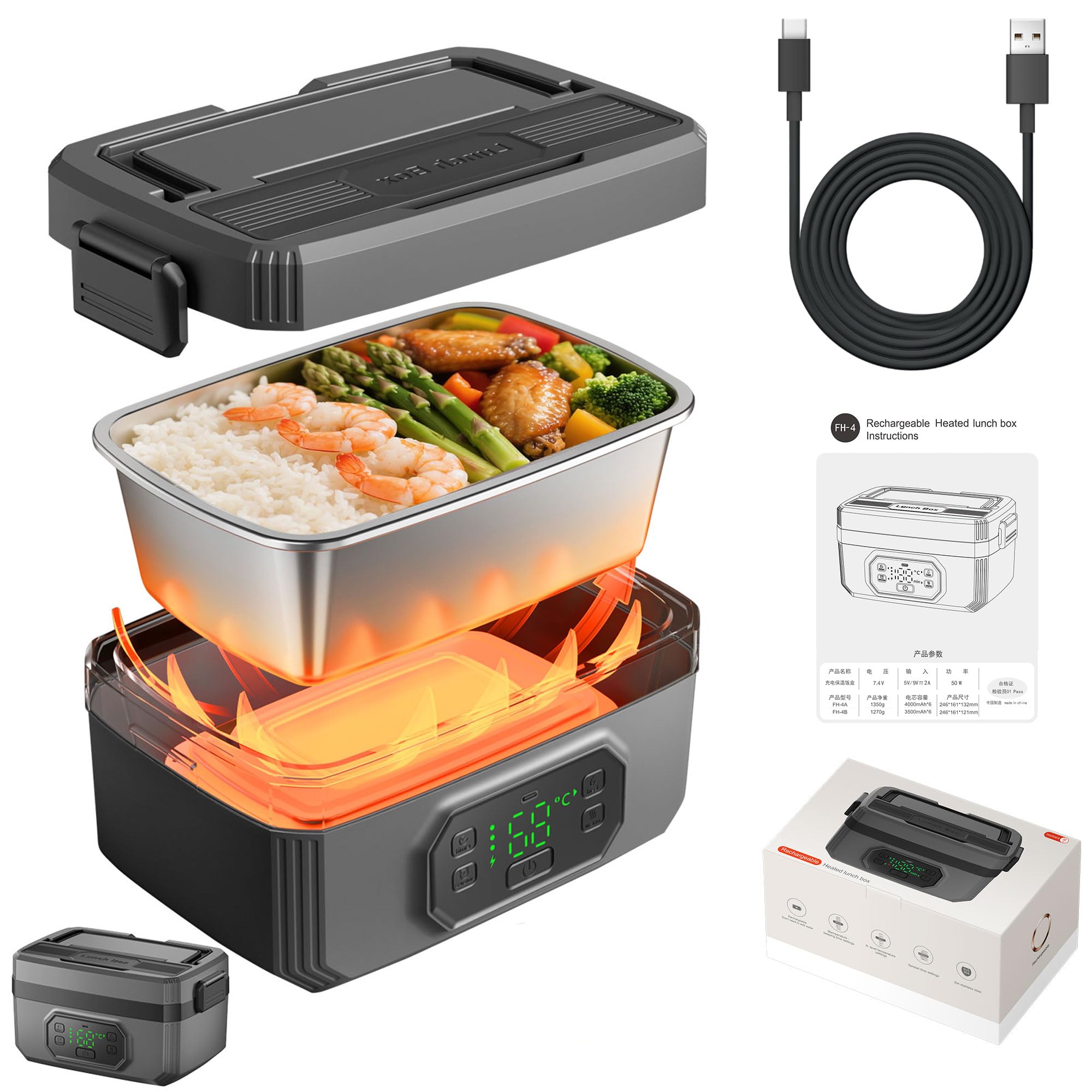 VVU&CCO Portable Electric Lunch Box for Adults, 24000mAh Battery Powered