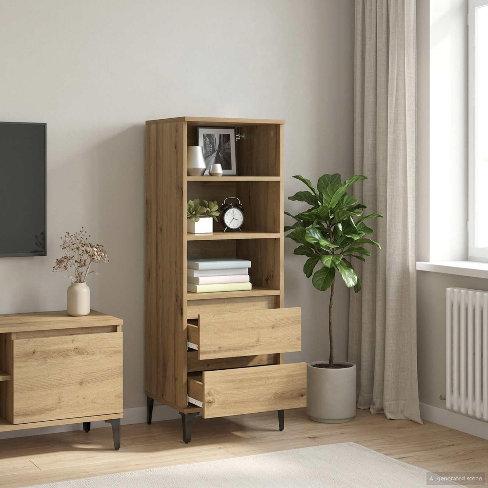 Aparador de alta calidad con acabado roble Artisan natural y diseño moderno