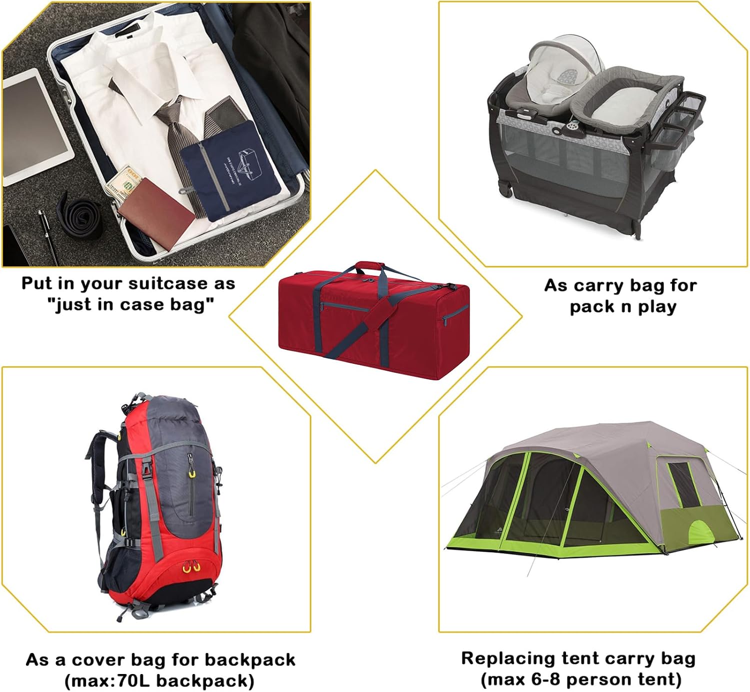 iFARADAY Foldable Duffel Bag Lightweight, 30 inch / 75L, Red image 4