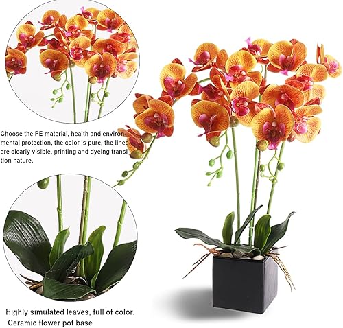 Miniatura 7 de YOBANSA Bonsái artificial de orquídea de Phalaenopsis con florero, arreglos de flores de seda de orquídea falsa para decoración de mesa y oficina