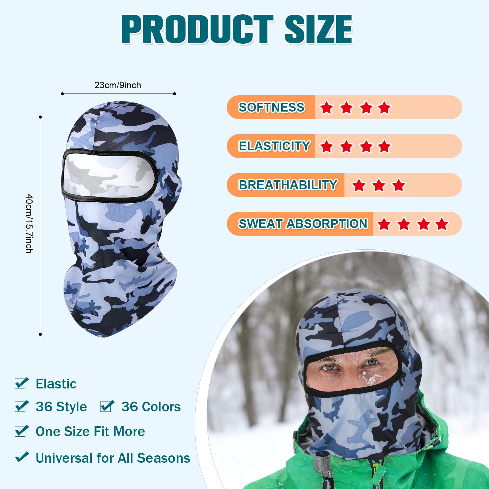Lot de 36 cagoules de protection contre les UV et le vent pour sports de plein air, moto, course à pied, équitation, 36 pièces, plusieurs couleurs
