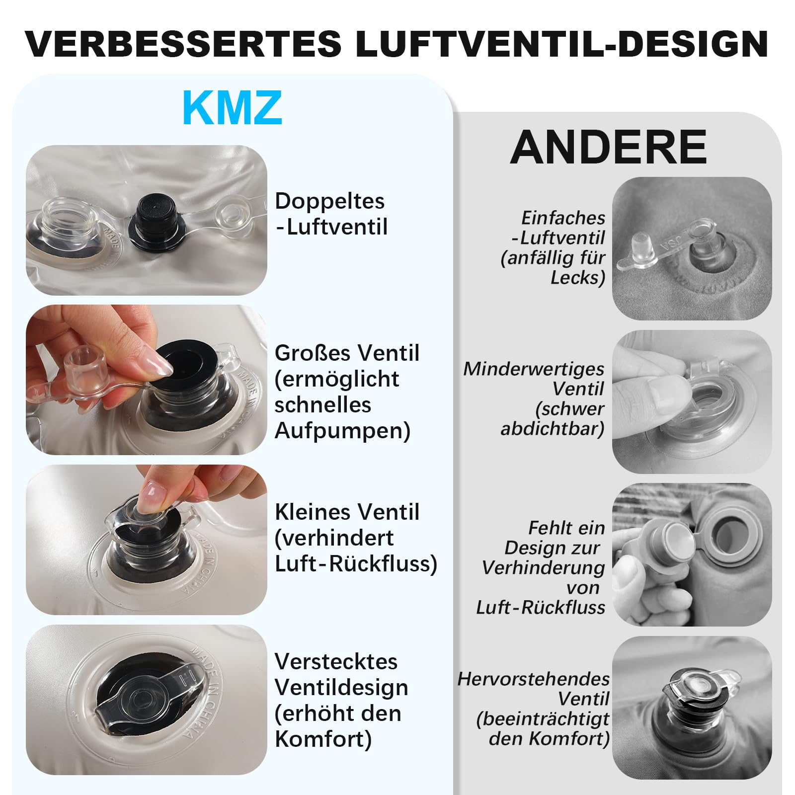 KMZ SUV Luftmatratze mit 2 Kissen – Dickere und Beflockung Auto-Bett – Bewegliche Reisen Matratze für Camping & Outdoor – Schnelles Aufblasbare & Entleeren mit elektrische Luftpumpe