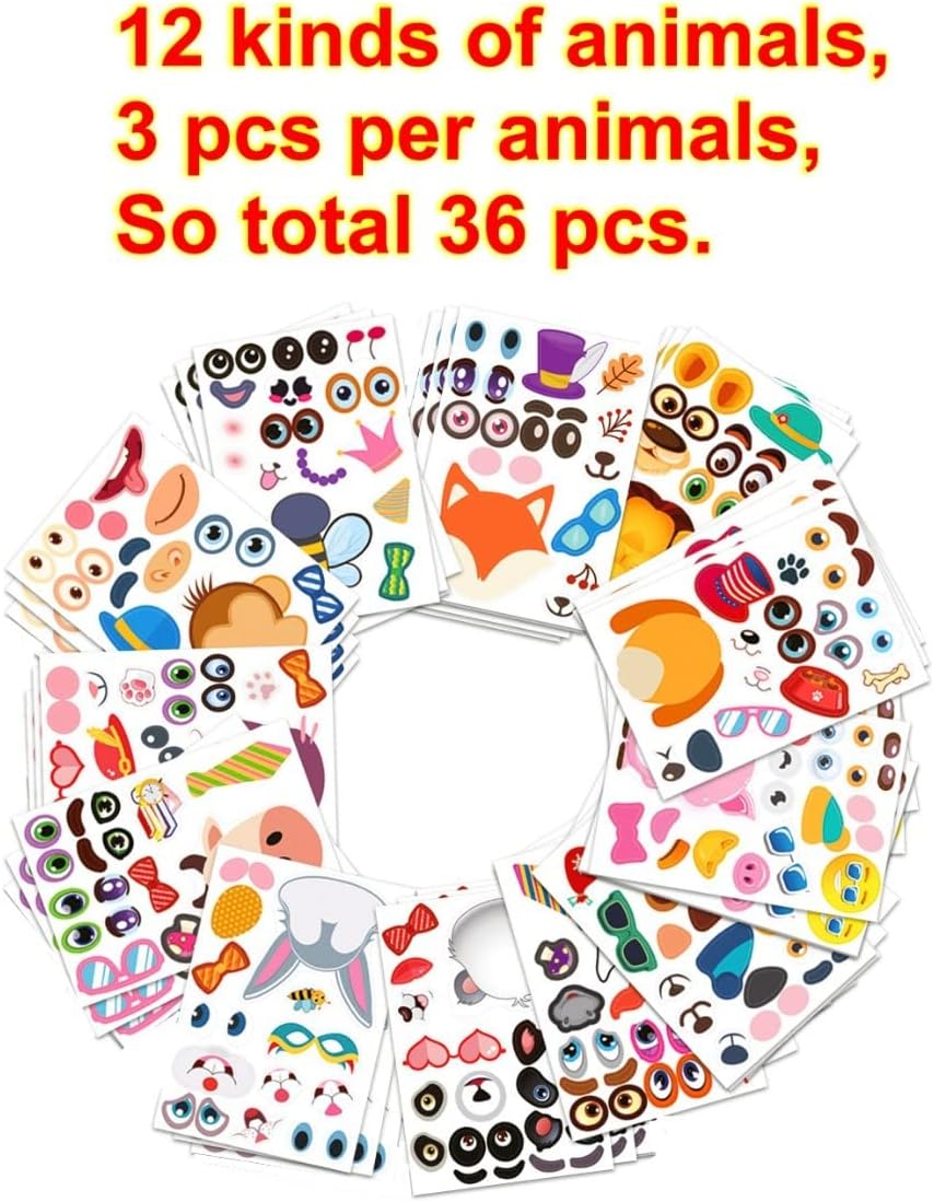 JZK 36X Make a Face Sticker for Kids Waterproof Tear Resistant Animal Stickers - Image 4
