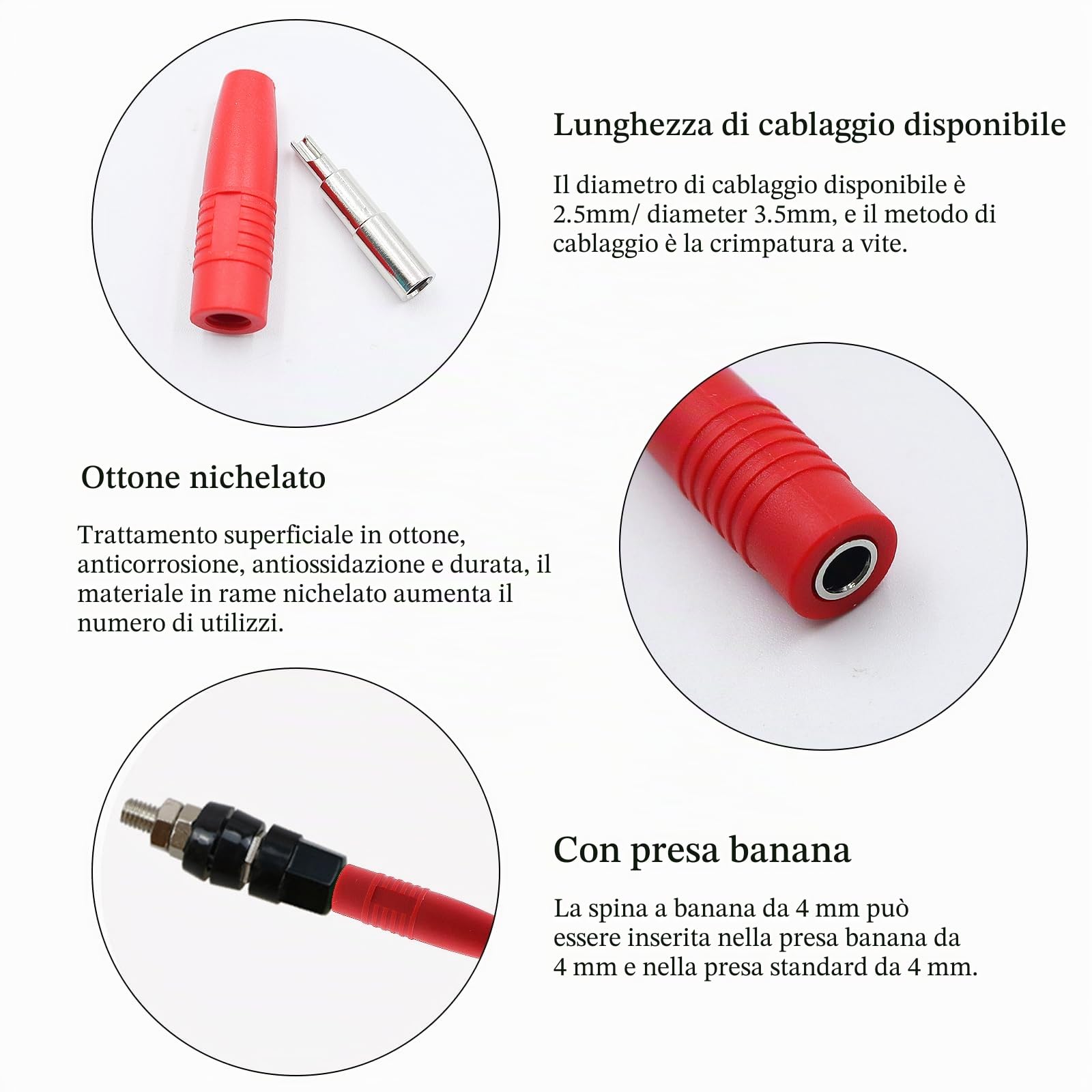 Spina Banana Femmina 4mm Presa Jack Isolata PA Rame per Test Elettrici Rosso Nero 16 Pezzi