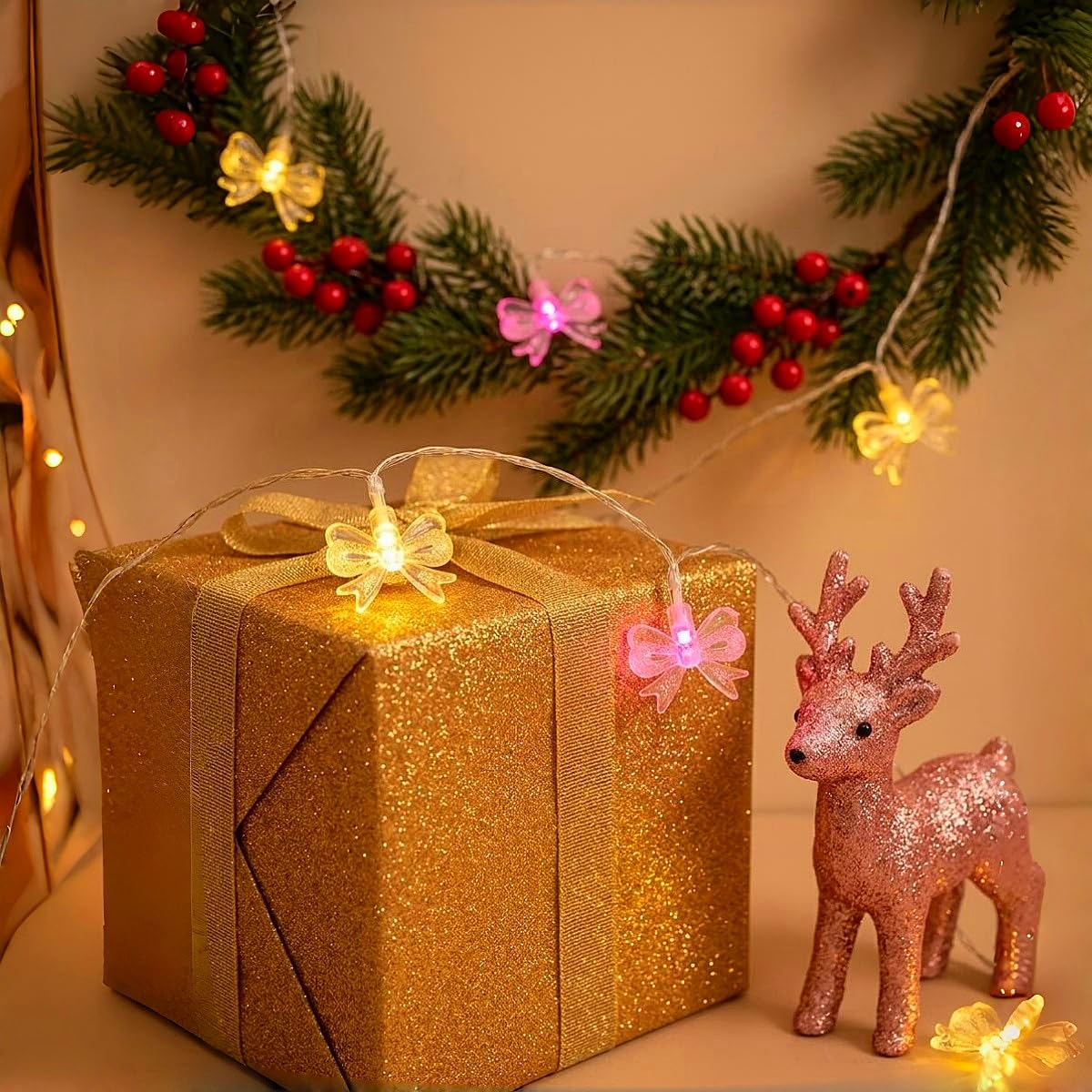 HHMTAKA Christmas Fairy Lights 3M 20LED Bow LED String Lights Battery Operated Decoration for Bedroom, Wedding, Valentine's Day, Engagement Party, Bridal Shower, Anniversary
