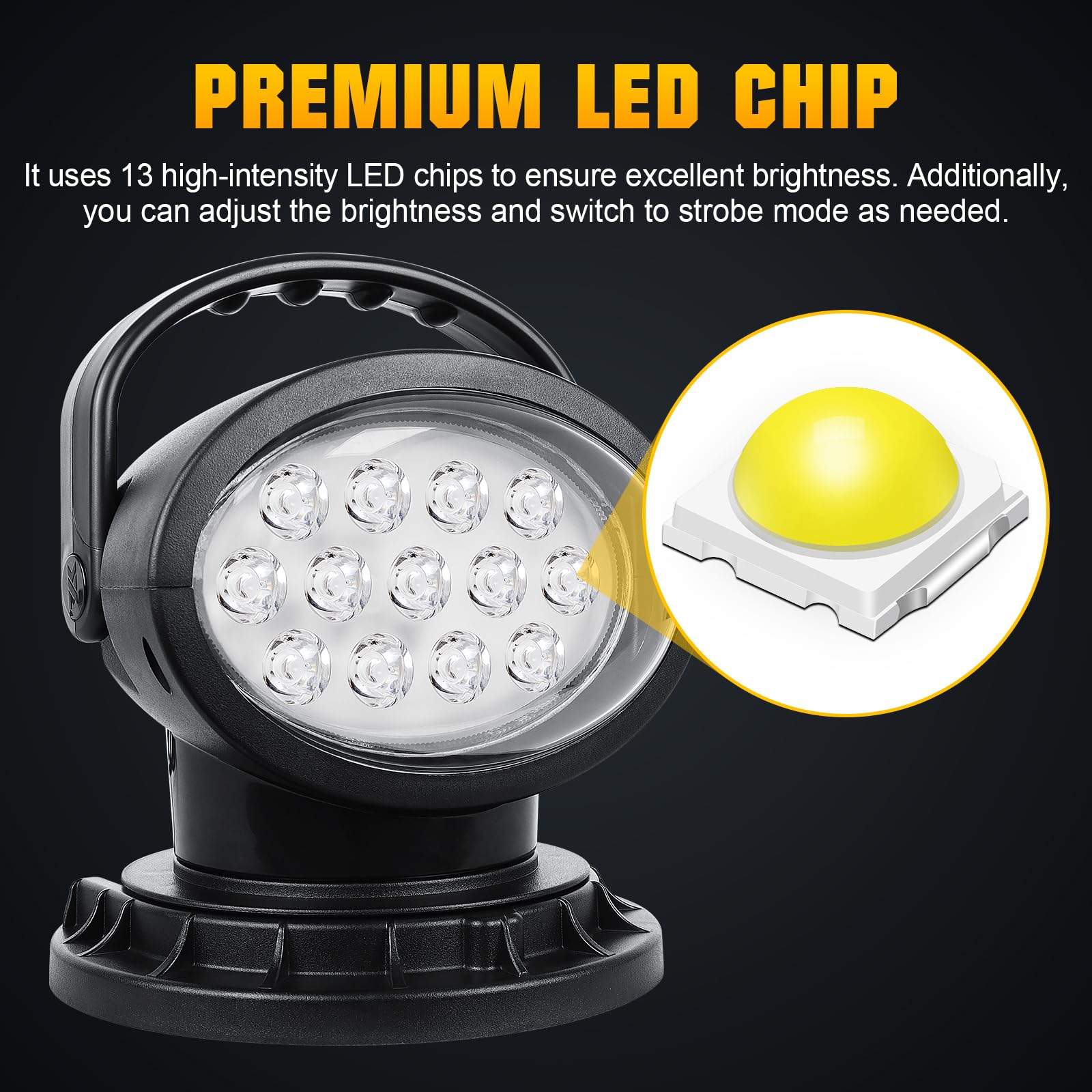 38W Projecteur LED Télécommandé, Lampe de Travail LED Rotative 360° avec Mode Strobe, Aimants Puissants Intégrés, Luminosité Réglable, Projecteur 12V 24V pour Camions Bateaux Chasse