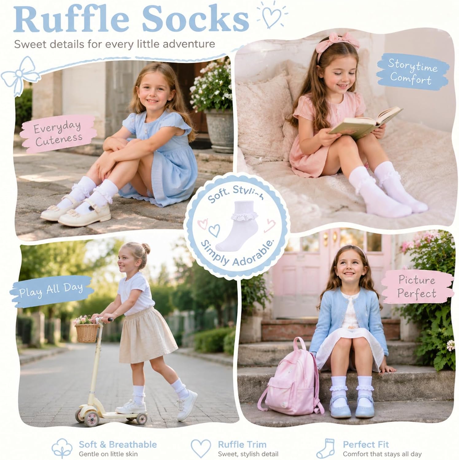 White Girls Ruffle Socks Toddler Lace Frilly Dress Socks