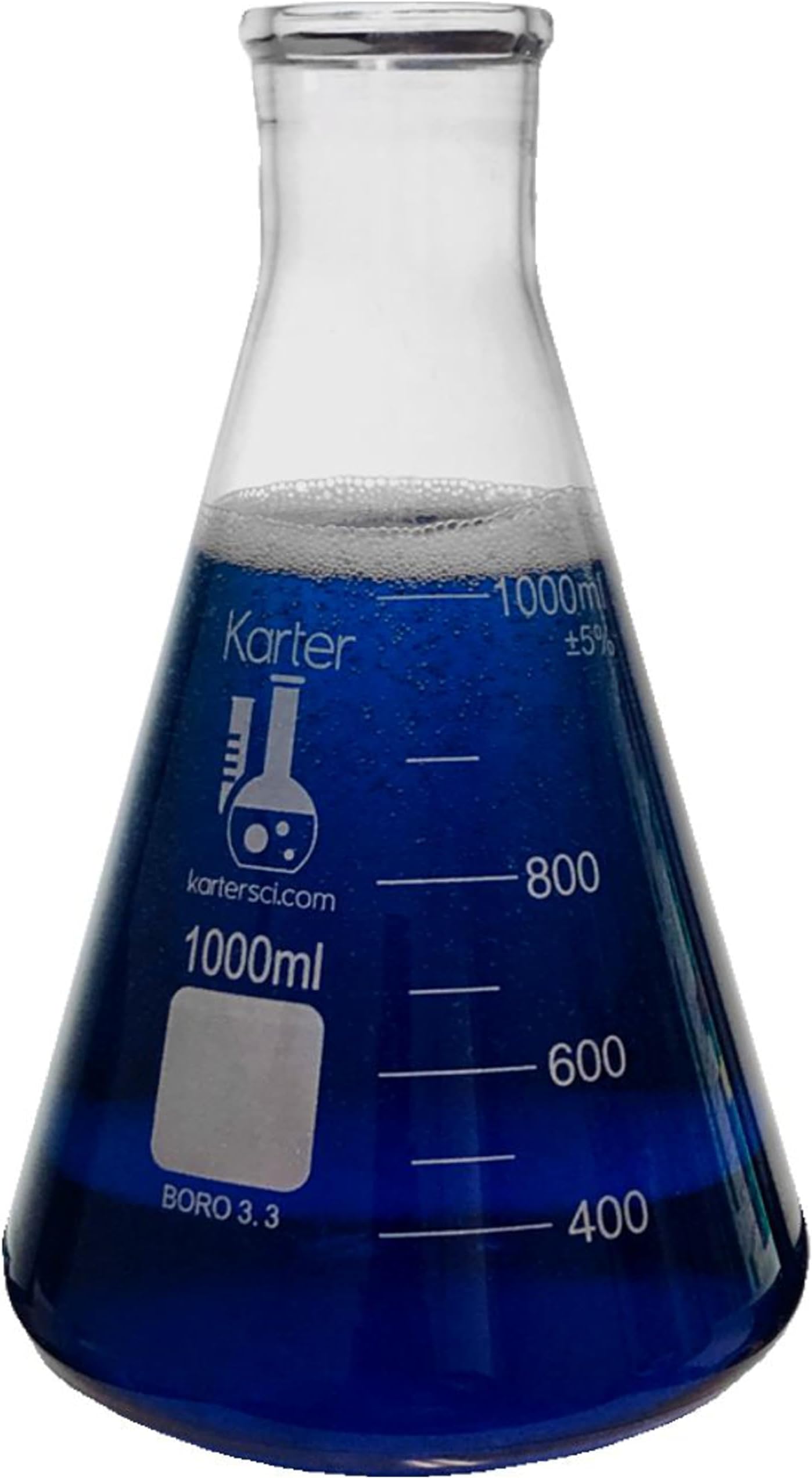 1000ml Narrow Mouth Erlenmeyer Flask, 3.3 Borosilicate Glass, Karter Scientific 213G22 (Single)