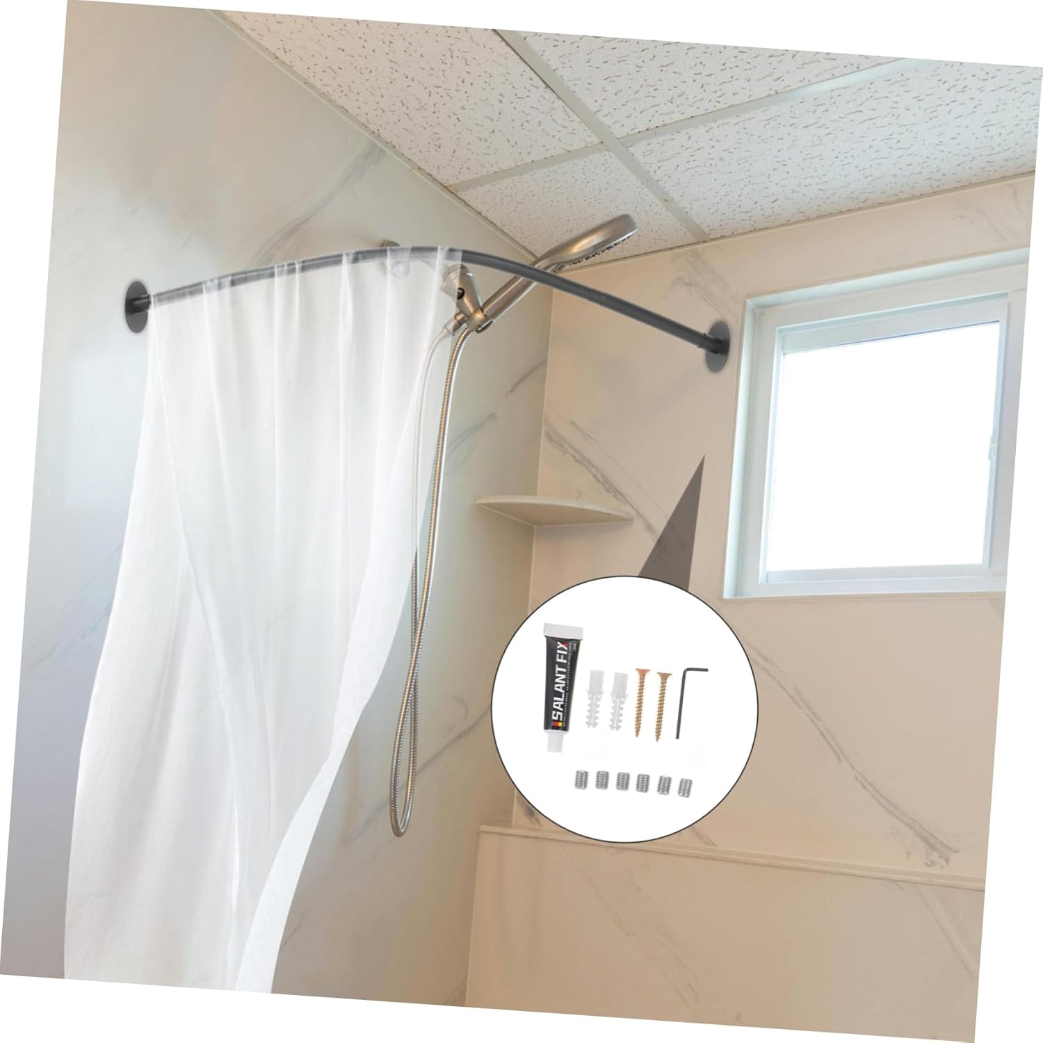 Curved Tension Shower Curtain Rod Adjustable Expandable Hanging Rod for Bathroom Closet More Stylish No Drilling Versatile Use for Clothes Curtains