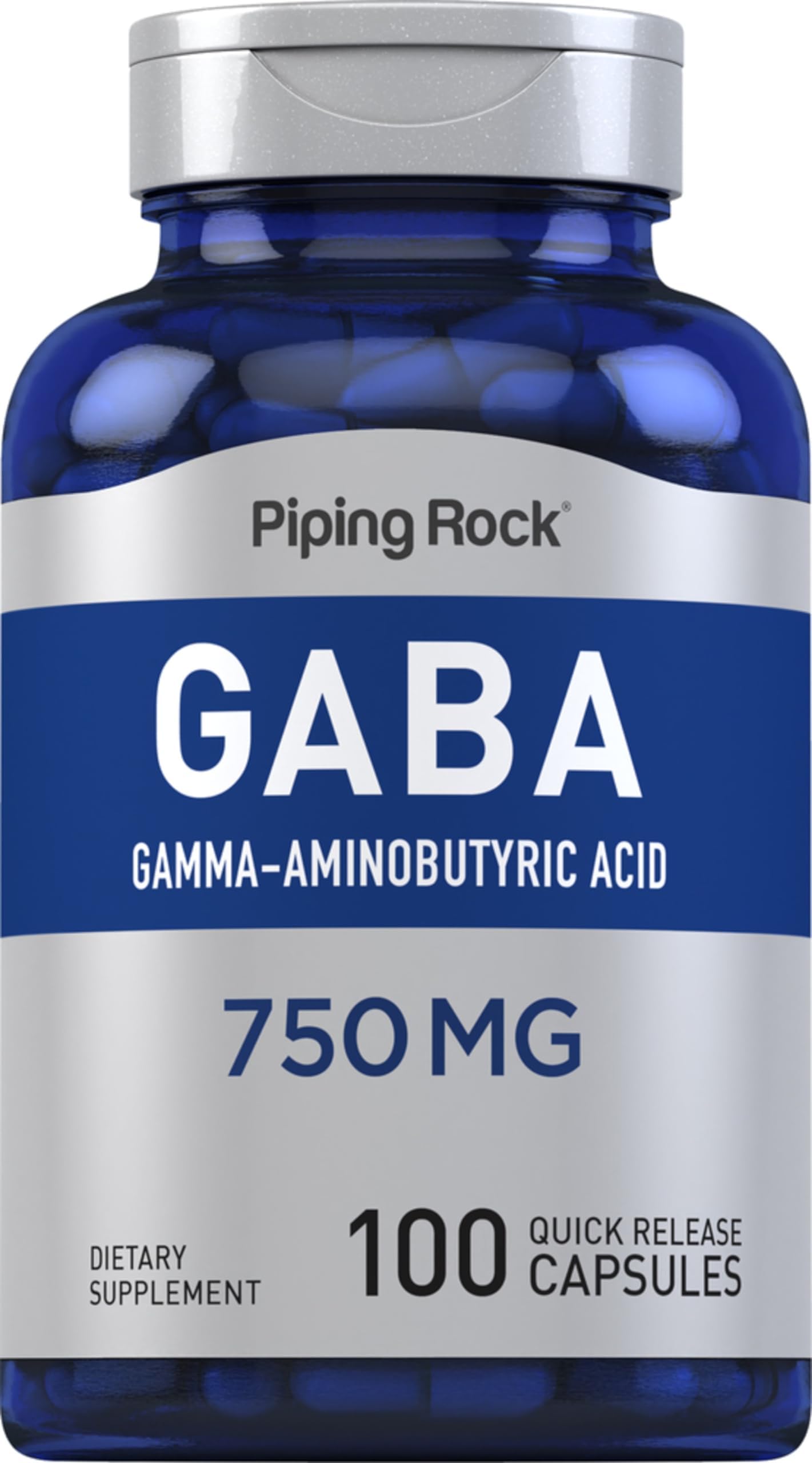 Piping Rock GABA Supplement 750mg | 100 Quick Release Capsules | Gamma-Aminobutyric Acid | Non-GMO, Gluten Free Formula