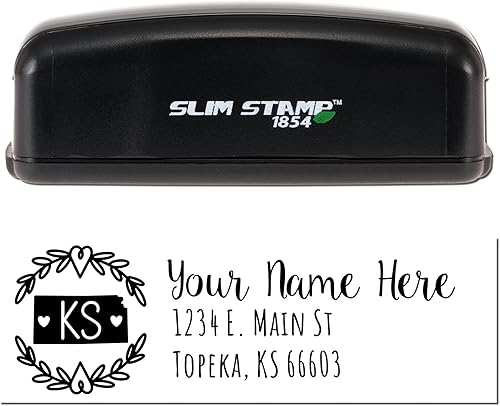 Miniatura 353 de State Love - Sello de dirección autoentintado para Texas, caja rosa, púrpura o negra, impresiones limpias y nítidas, diseño rectangular, tamaño 7/8