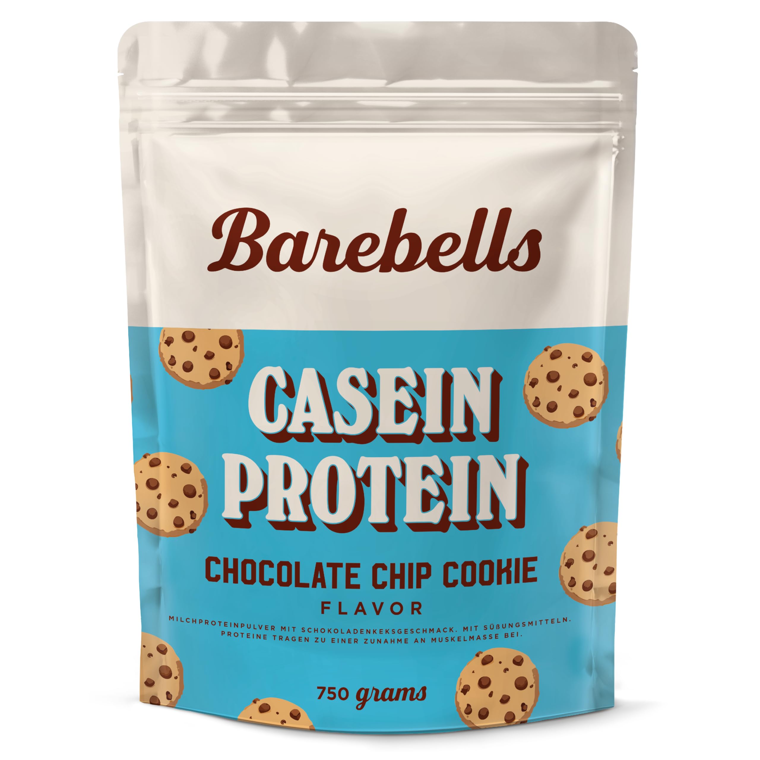 Barebells Casein Proteinpulver – Chocolate Chip Cookie | 27g Protein pro Portion, ohne Zuckerzusatz, cremiger Keks-Geschmack, langsam verdauliches Protein, 1x 750g Beutel