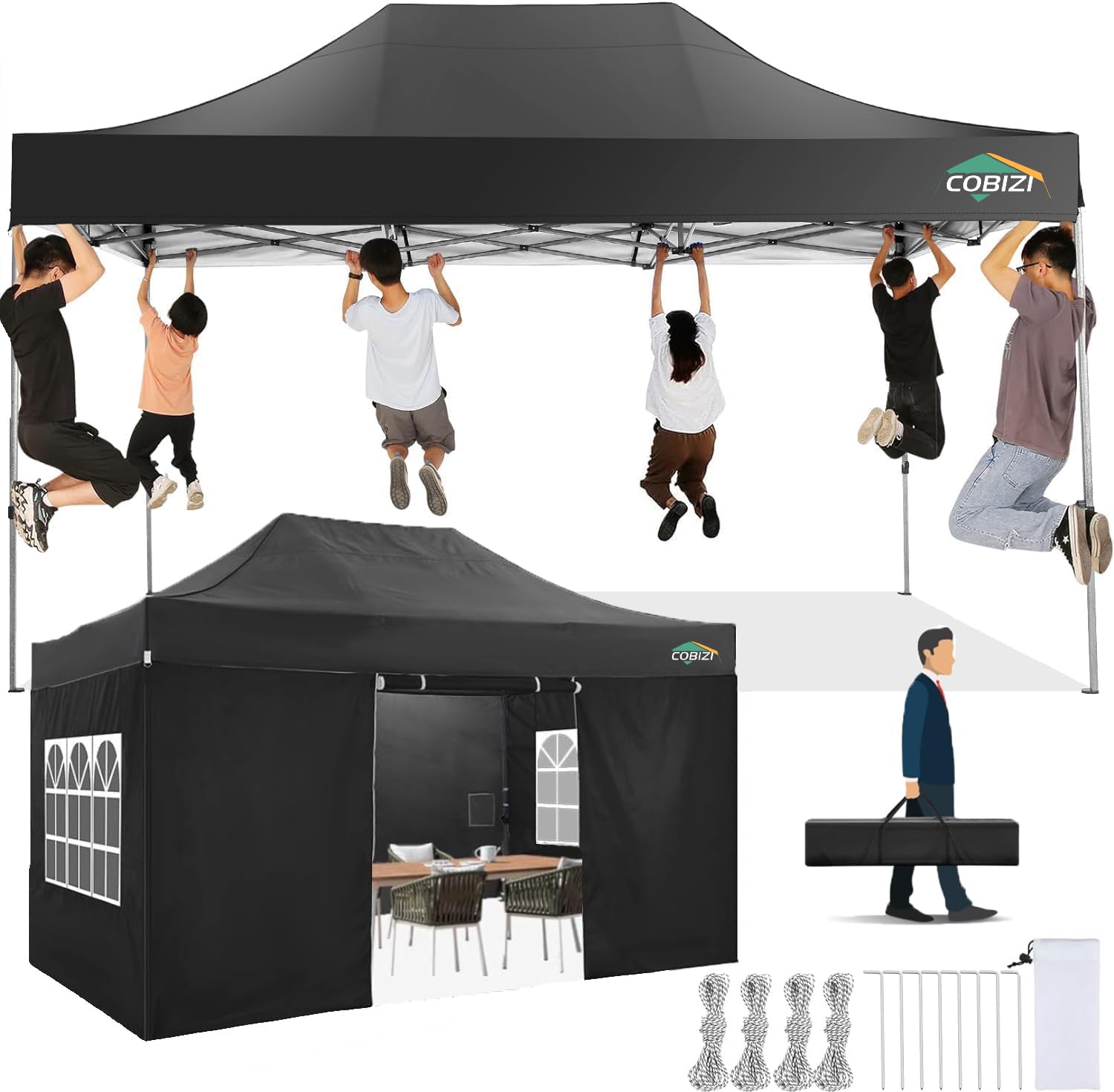 TOOLUCK Gazebo pieghevole 3 x 3, 3 x 3, impermeabile, stabile, con ondulato, protezione UV 50 +, pieghevole, pieghevole, altezza regolabile, per feste, spiaggia, feste in giardino, campeggio, blu navy