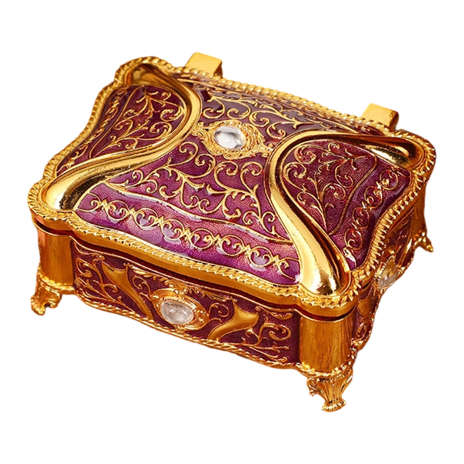 MIDOKSTUA Antique Styles Alloy Storage Box with Colorful Enameled Flowers and Crystals Decorations Old Jewelry Storage