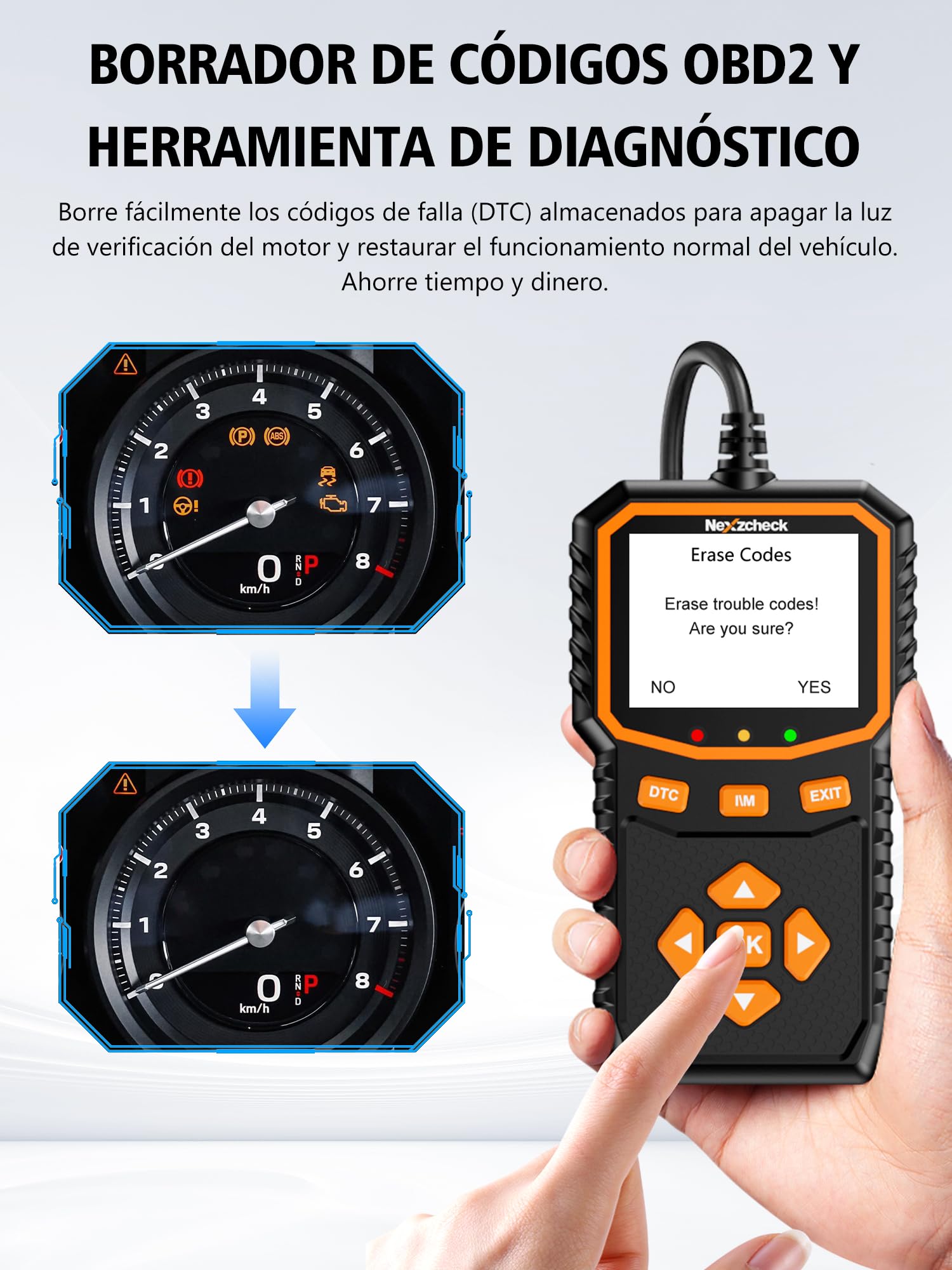OBD2 Diagnosis Coche Scanner OBD: Máquina Diagnosis OBD2 Multimarca Apoya Español - Lector Diagnóstico para Borrar Códigos de Error Controlar Luz Motor Compatible BMW Mercedes Audi Vehículos OBDII