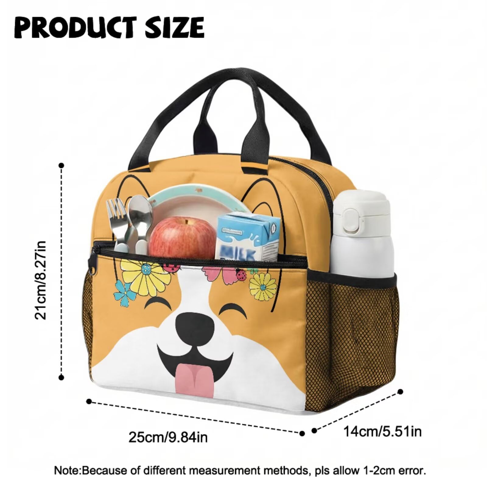 Uroczy plecak kawaii dla dziewcząt szkolnych plecak z pudełkiem na lunch przedszkole przedszkole torba szkolna 2 szt. zestaw toreb na książki, Kwiatowy Corgi, S, Klasyczny