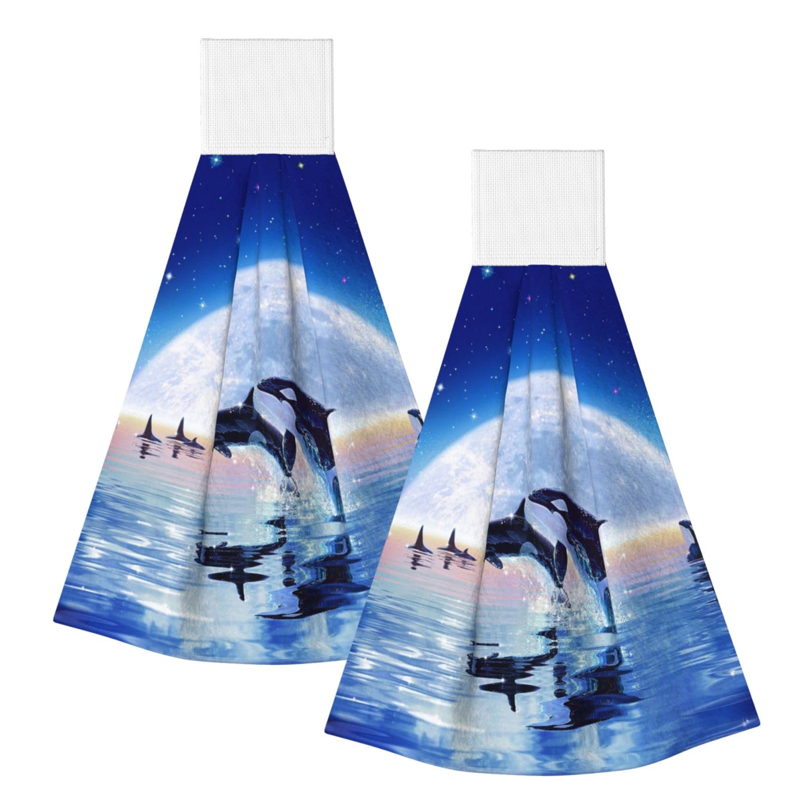 DOPKLNA Pod Of Orcas, 2 Pcs Hanging Coral Fiber Hand Towels for Bathroom, Absorbent Kitchen Towels