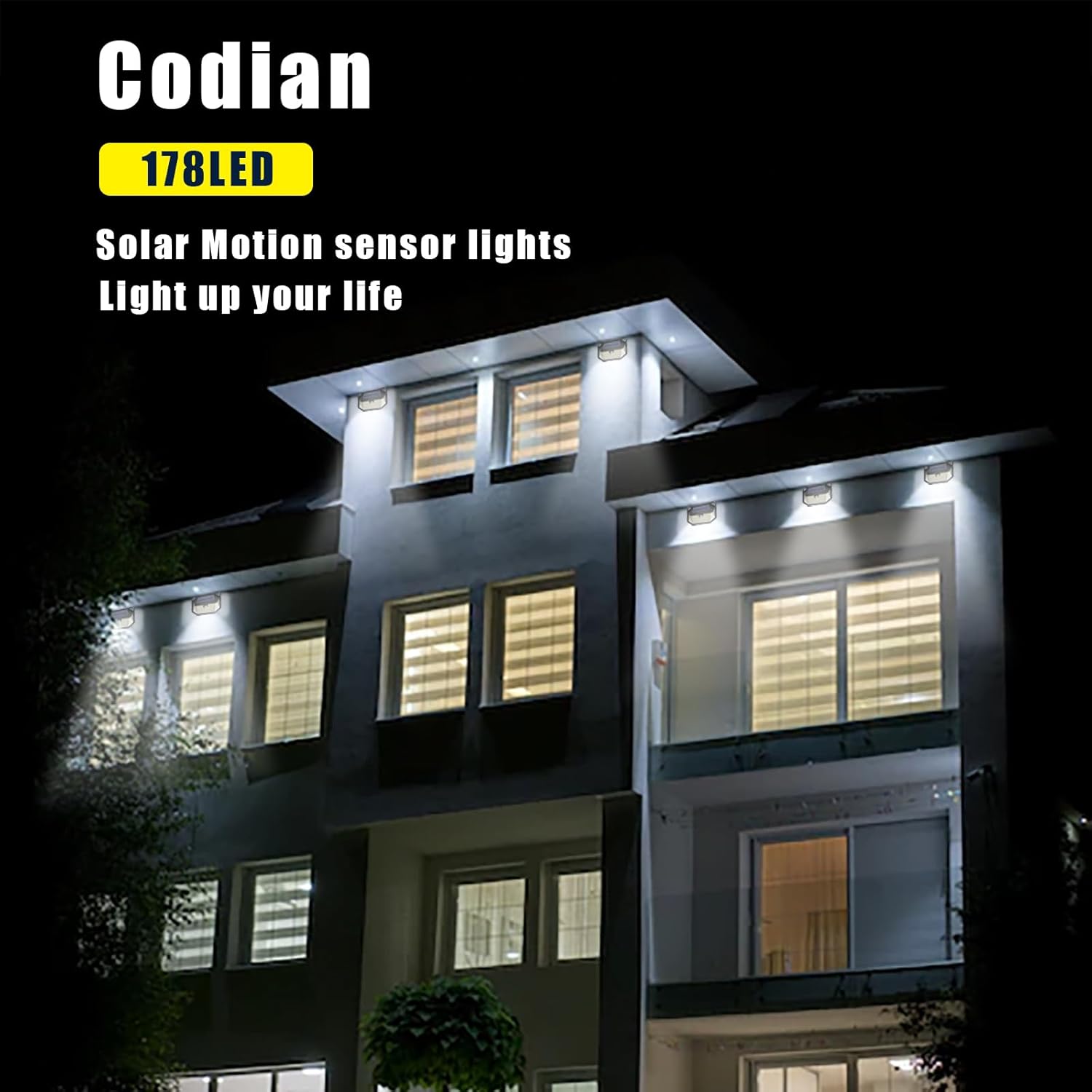 Solar Outdoor Lights, Lights with IP65 Waterproof and 3 Lighting Modes, Motion Sensing Light with 270° Wide Angle, Solar Wall Lights for Patio, Pool, Yard and Driveway Path（4 Pack/178 LED ）