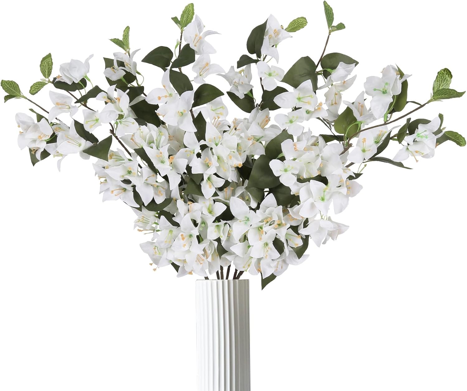 IPOPU White Artificial Faux Bougainvillea Flowers Plants 8PCS Silk Bougainvillea Branches 31.50" Long Stem Vintage Fake Flowers for DIY Wedding Centerpieces Home Garden Outdoor Decor(White)