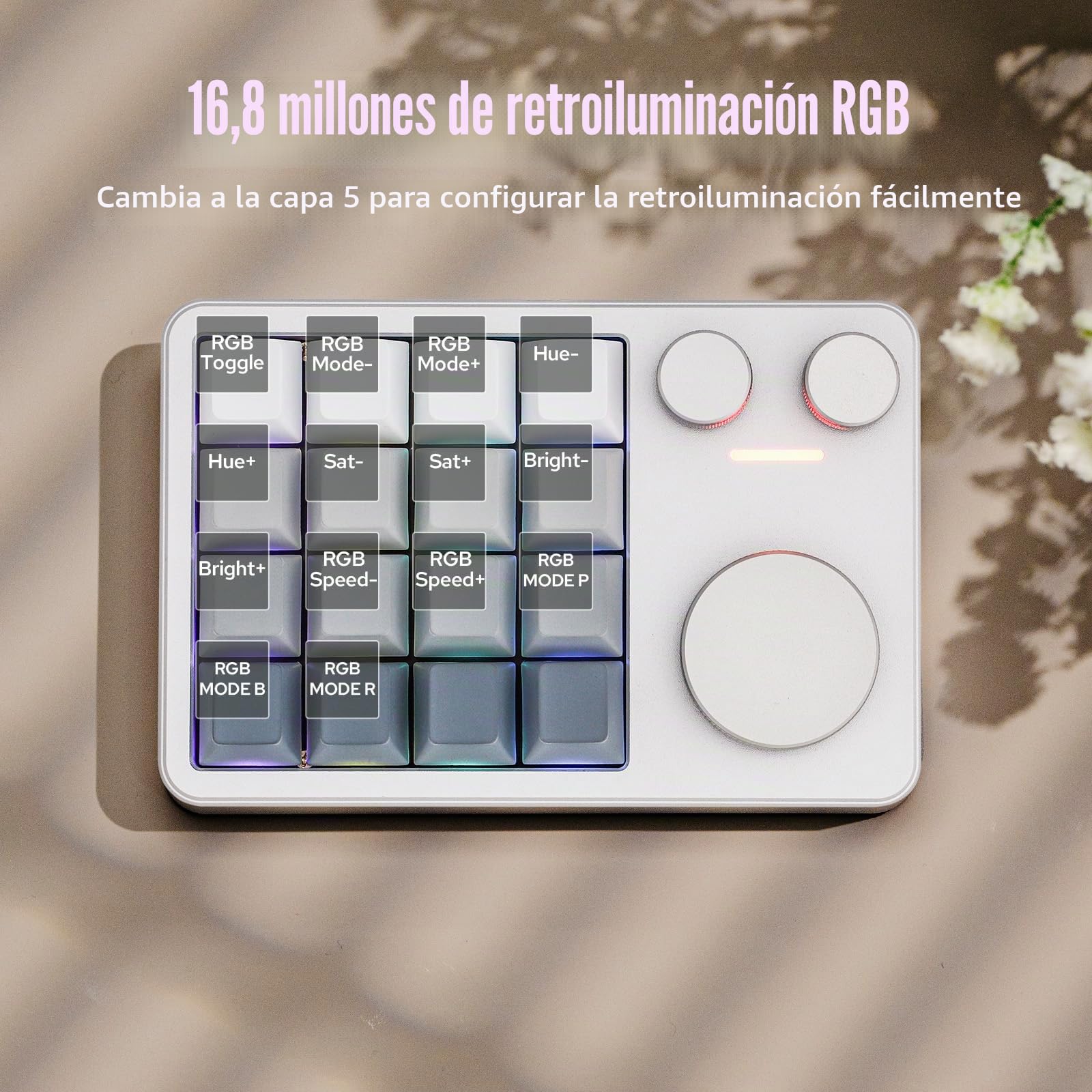KiiBoom Cybrix 16 VIA Programable Macro Pad - 16 Teclas + 3 Botones Numpad Type-C de Aluminio, PCB Hot-Swappable PCB, RGB Keyboard, Teclado numérico ligero y portátil para Windows y Mac (Plata)