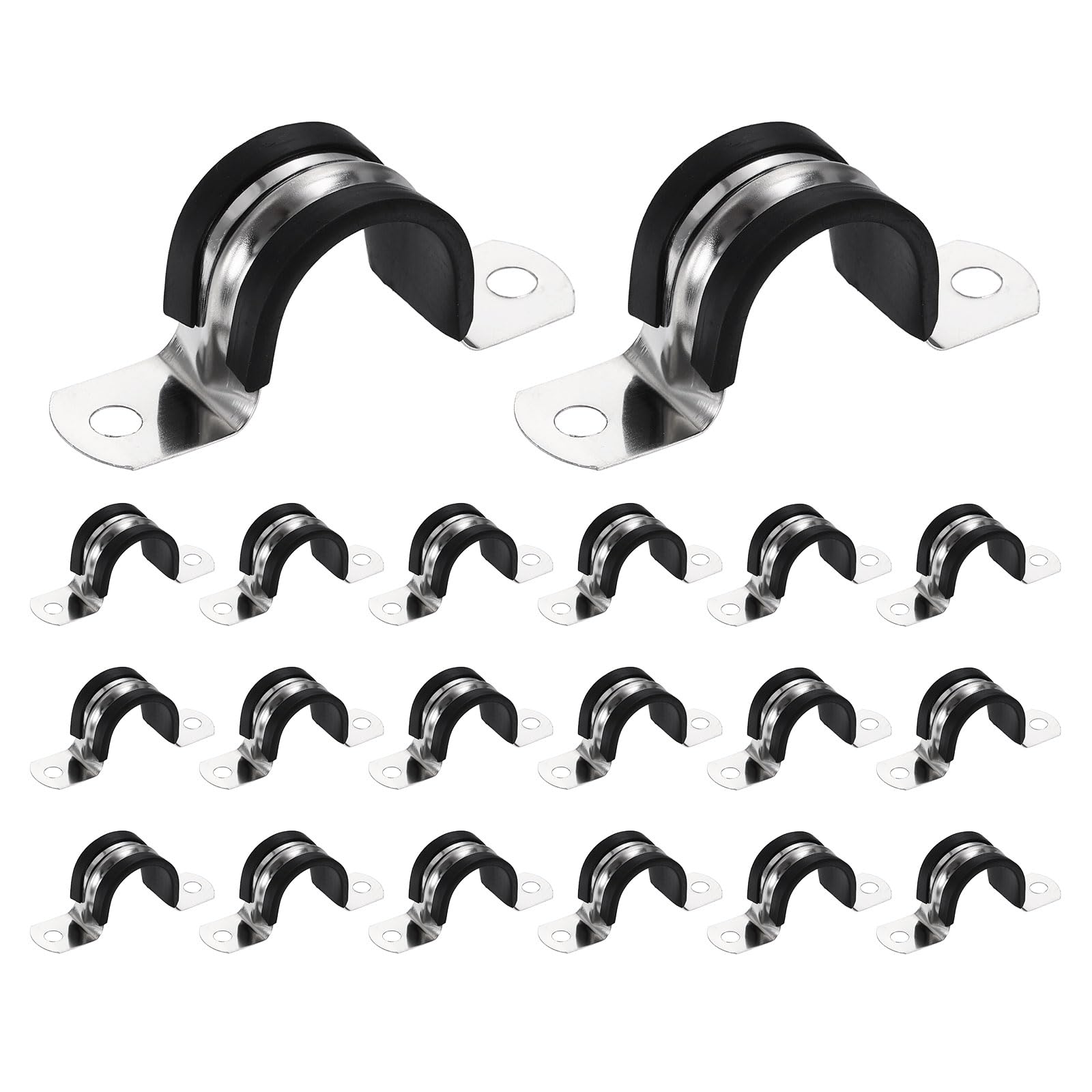 sourcing map 20Pcs M25 U-Tube Strap Clamp, 24.5mm 304 Stainless Steel Lined Clip Plastic Cushioned Insulated Clamp for Automotive Industrial Marine Household